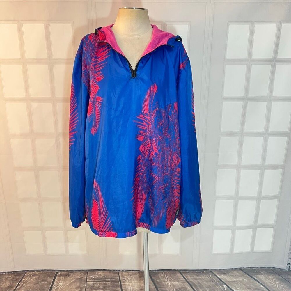 WeSC Blue Pink Hyper Bliss Hooded Windbreaker Jacket Size Mens Large Womens XL